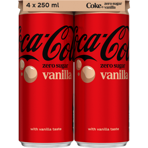 Foto van Coca-Cola Zero vanilla 4x25cl op witte achtergrond
