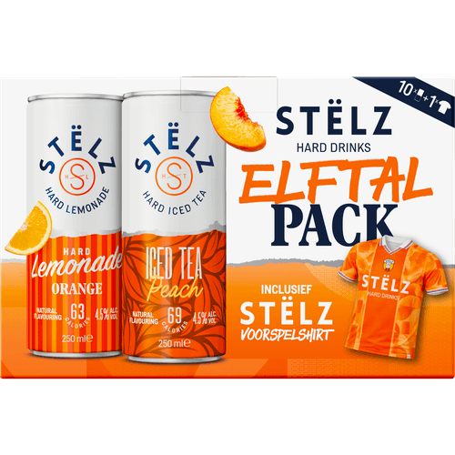 Foto van STELZ Hard drinks elftalpack incl. voorspelshirt op witte achtergrond