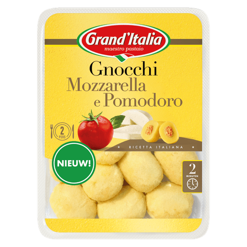 Foto van Grand'Italia Gnocchi mozzarella e pomodoro op witte achtergrond