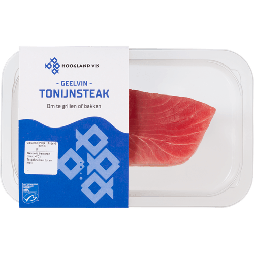 Foto van Hoogland Tonijn steak op witte achtergrond