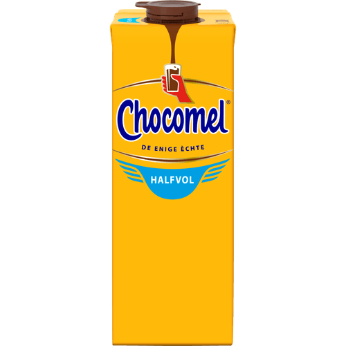 Foto van Chocomel Chocolademelk halfvol op witte achtergrond