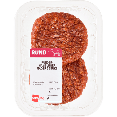 Foto van DekaVers Runderhamburger 2 stuks op witte achtergrond