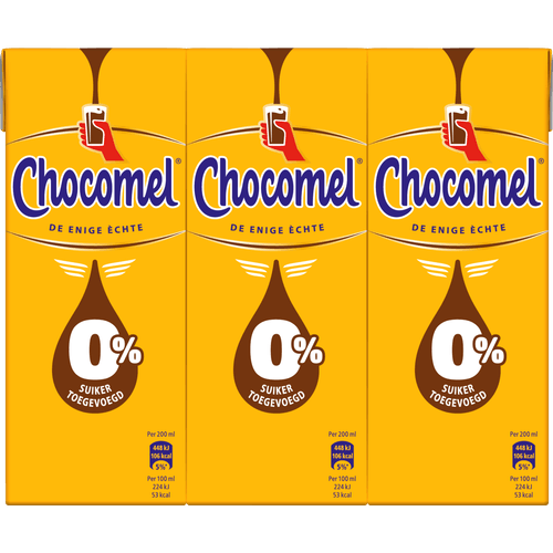 Foto van Chocomel Chocolademelk 0% 6 pack op witte achtergrond
