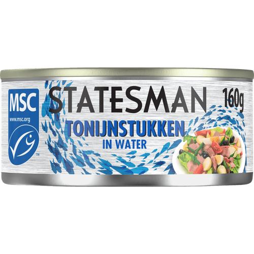 Foto van Statesman Tonijnstukken in water op witte achtergrond