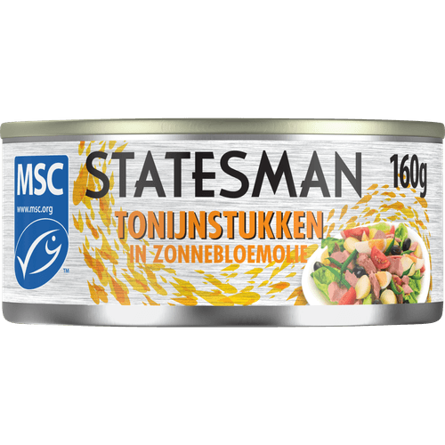 Foto van Statesman Tonijnstukken in zonnebloemolie op witte achtergrond