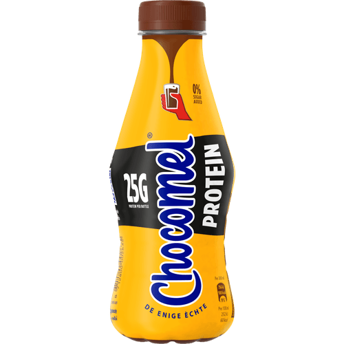 Foto van Chocomel Chocolademelk protein op witte achtergrond