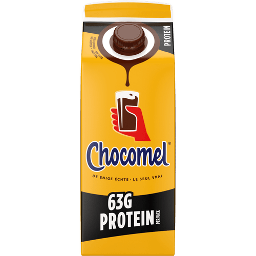 Foto van Chocomel Chocolademelk high protein op witte achtergrond