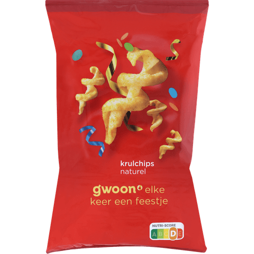 Foto van G'woon Krulchips naturel op witte achtergrond