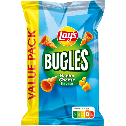 Foto van Lay's Bugles nacho cheese op witte achtergrond