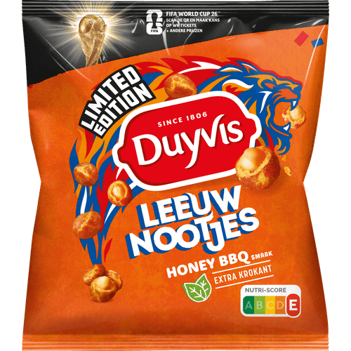 Foto van Duyvis Leeuwnootjes honey bbq pinda op witte achtergrond