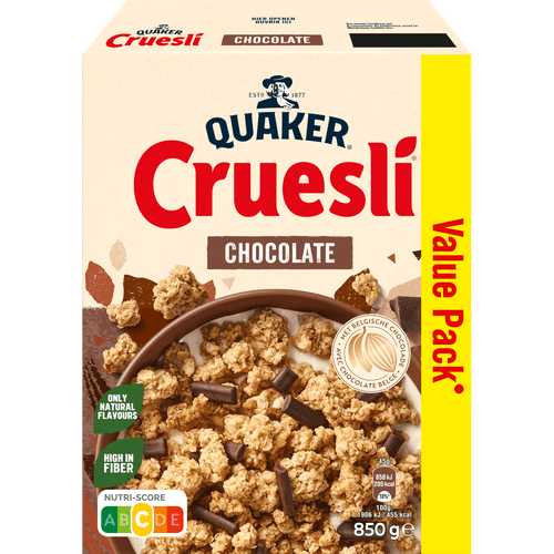 Foto van Quaker Cruesli chocolate op witte achtergrond