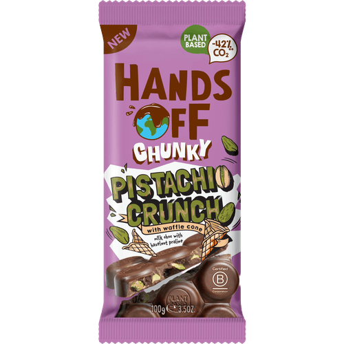 Foto van Hands Off My Chocolate Chocoladereep pistachio crunch op witte achtergrond