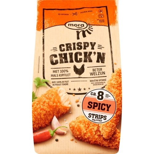 Foto van Mora Crispy chicken spicy op witte achtergrond