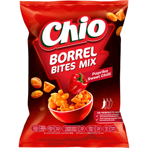 Foto van Chio Borrelbites paprika sweet chili op witte achtergrond