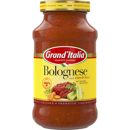 Foto van Grand'Italia Pastasaus bolognese op witte achtergrond