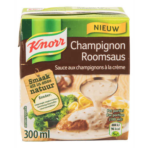 Foto van Knorr Champignonroomsaus in een pak op witte achtergrond