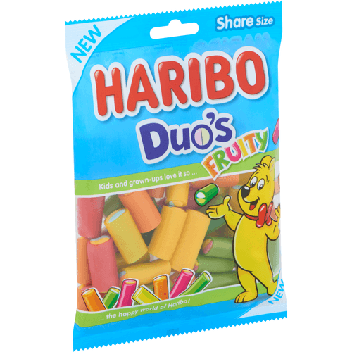 Foto van Haribo Duos fruity op witte achtergrond