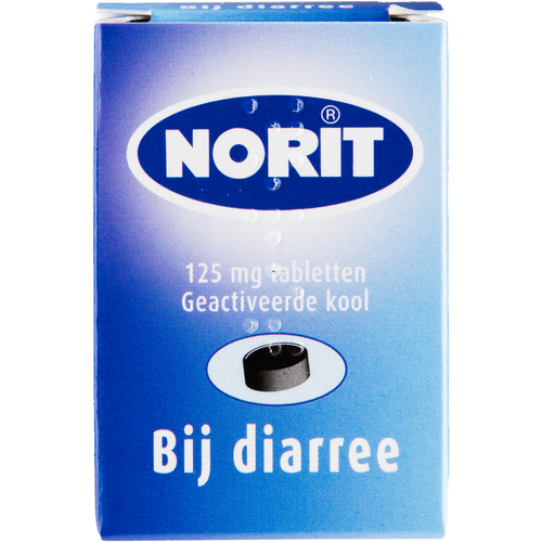 Foto van Norit Tabletten op witte achtergrond