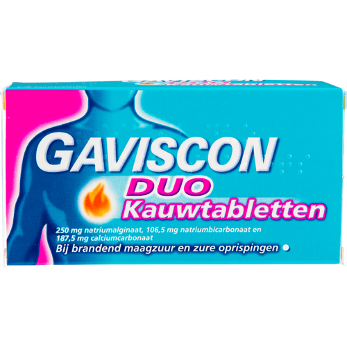 Foto van Gaviscon Kauwtabletten double action brandend maagzuur oprispingen op witte achtergrond