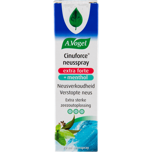 Foto van A. Vogel Cinuforce neusspray extra sterk menthol eucalyptus op witte achtergrond