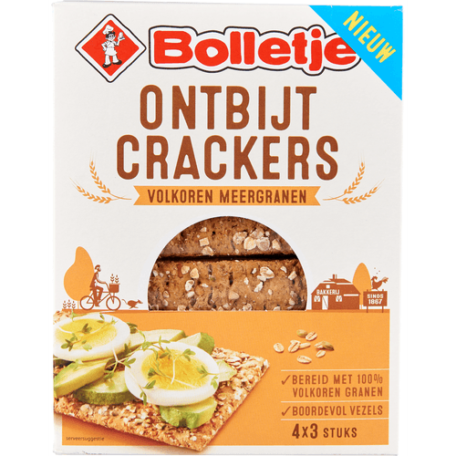 Foto van Bolletje Ontbijtcrackers volkoren meergranen 4 x 3 stuks op witte achtergrond