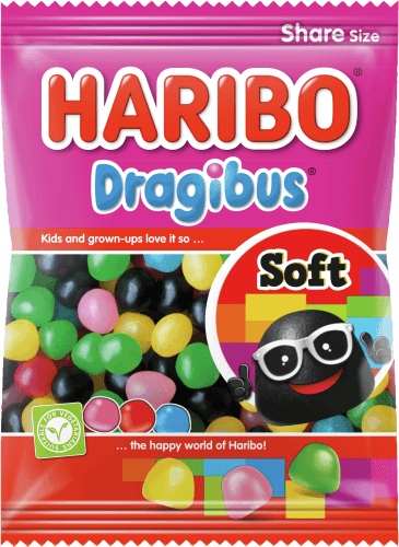 Foto van Haribo Dragibus soft op witte achtergrond