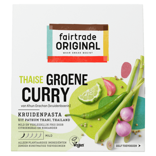 Foto van Fairtrade Kruidenpasta groene curry op witte achtergrond