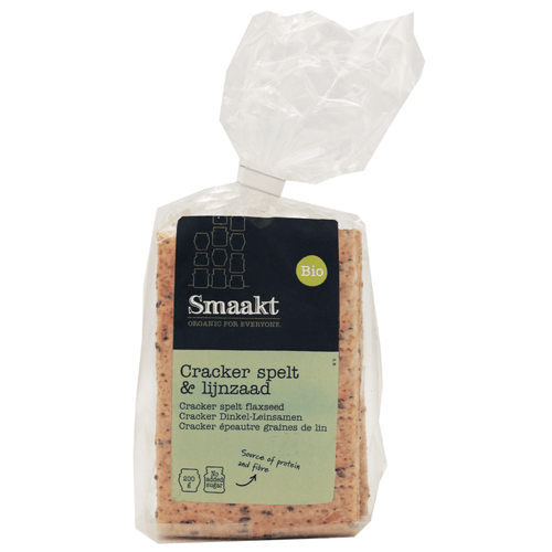 Foto van Smaakt Biologische crackers spelt-lijnzaad op witte achtergrond