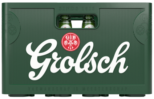 Foto van Grolsch Premium pilsener krat op witte achtergrond