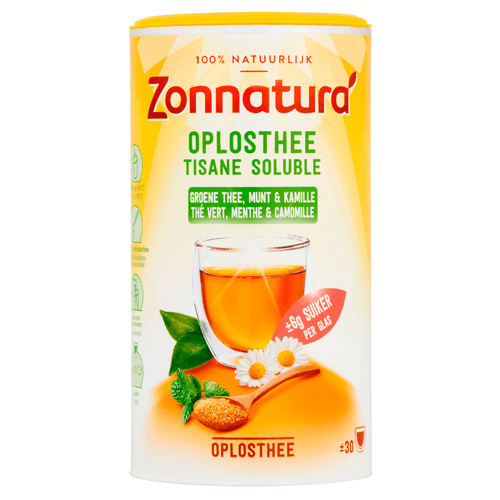 Foto van Zonnatura Oplosthee groene thee munt & kamille op witte achtergrond