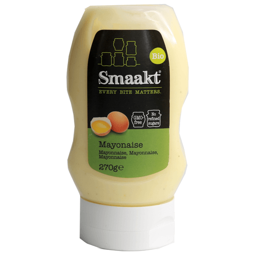 Foto van Smaakt Mayonaise knijpfles op witte achtergrond