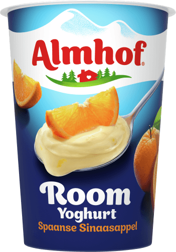 Foto van Almhof Roomyoghurt Spaanse sinaasappel op witte achtergrond