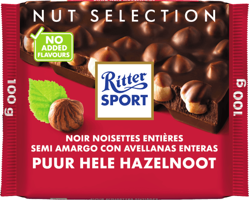 Foto van Ritter Sport Puur hazelnoot op witte achtergrond