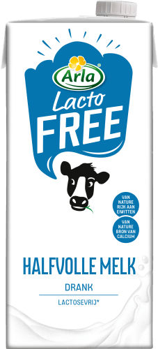 Foto van Arla Halfvolle lactose vrije melk drank op witte achtergrond