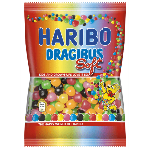 Foto van Haribo Dragibus soft op witte achtergrond