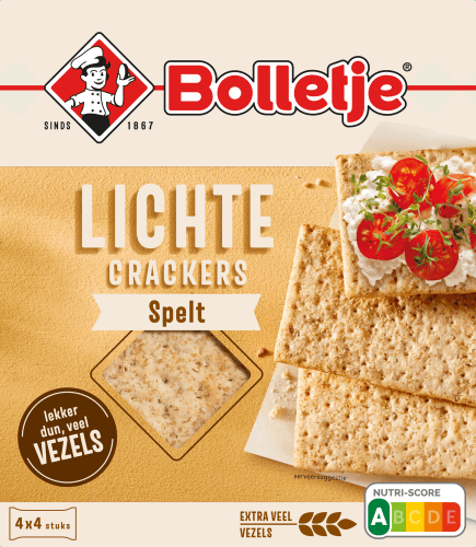 Foto van Bolletje Lichte crackers spelt 4 x 4 stuks op witte achtergrond