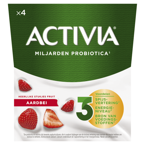 Foto van Activia Yoghurt aardbei op witte achtergrond