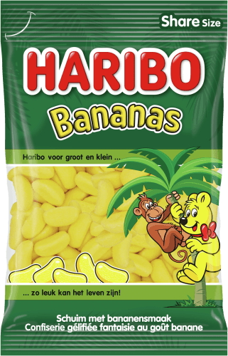 Foto van Haribo Bananas op witte achtergrond
