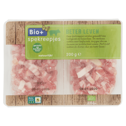 Foto van Bio+ Spekreepjes gerookt op witte achtergrond