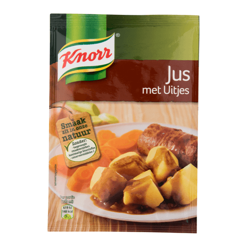 Foto van Knorr Jus met uitjes op witte achtergrond