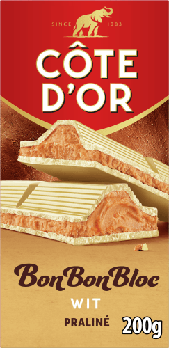 Foto van Côte d'Or Bonbonbloc praline wit op witte achtergrond