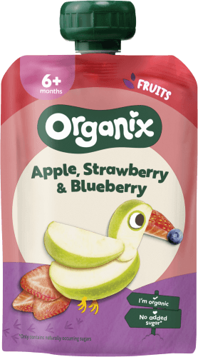 Foto van Organix Knijpzakje strawberry-blueberry +6 mnd op witte achtergrond