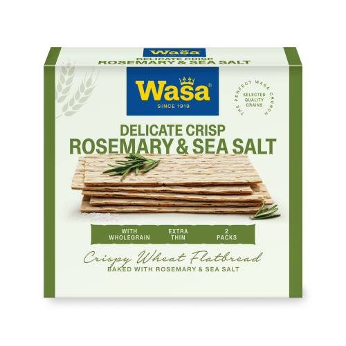 Foto van Wasa Delicate crisp rosemary & sea salt op witte achtergrond
