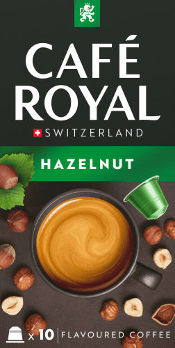 Foto van Café Royal Koffiecups hazelnut op witte achtergrond