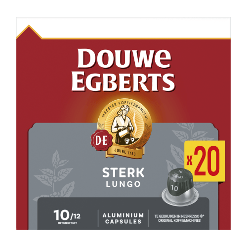 Foto van Douwe Egberts Koffiecups lungo extra intens 10 op witte achtergrond