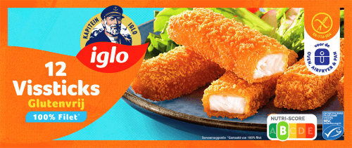 Foto van Iglo Vissticks glutenvrij op witte achtergrond