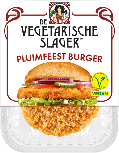 Foto van De Vegetarische Slager Pluimfeest burger 2 stuks op witte achtergrond