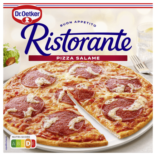 Foto van Dr. Oetker Ristorante pizza salame op witte achtergrond