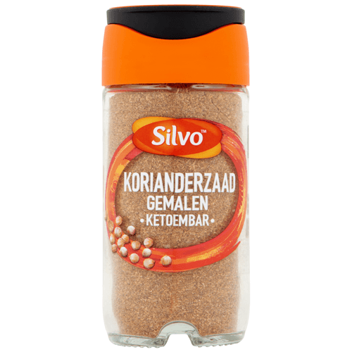 Foto van Silvo Korianderzaad gemalen op witte achtergrond