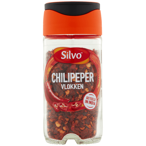 Foto van Silvo Chilipeper vlokken op witte achtergrond